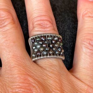 Sterling silver wire and seed pearl ring
